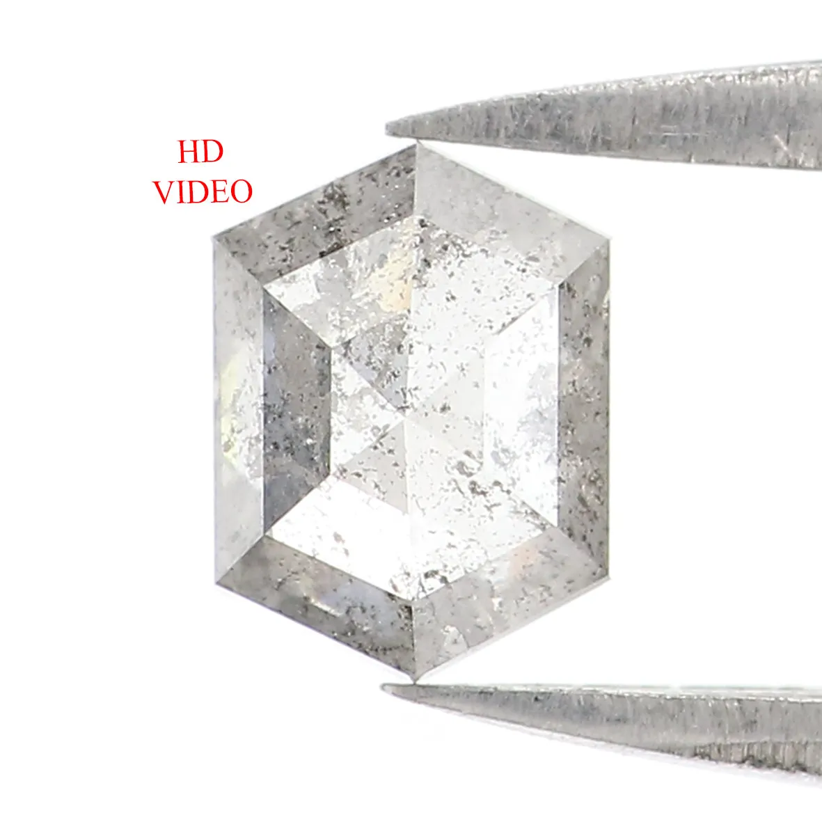 0.67 CT Natural Loose Hexagon Shape Diamond Salt And Pepper Hexagon Cut Diamond 6.05 MM Natural Black Grey Hexagon Rose Cut Diam