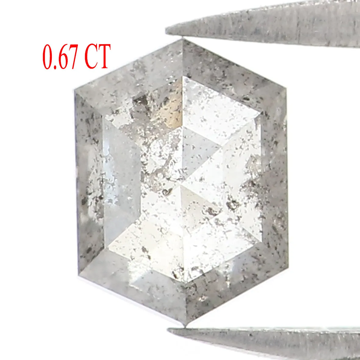 0.67 CT Natural Loose Hexagon Shape Diamond Salt And Pepper Hexagon Cut Diamond 6.05 MM Natural Black Grey Hexagon Rose Cut Diam