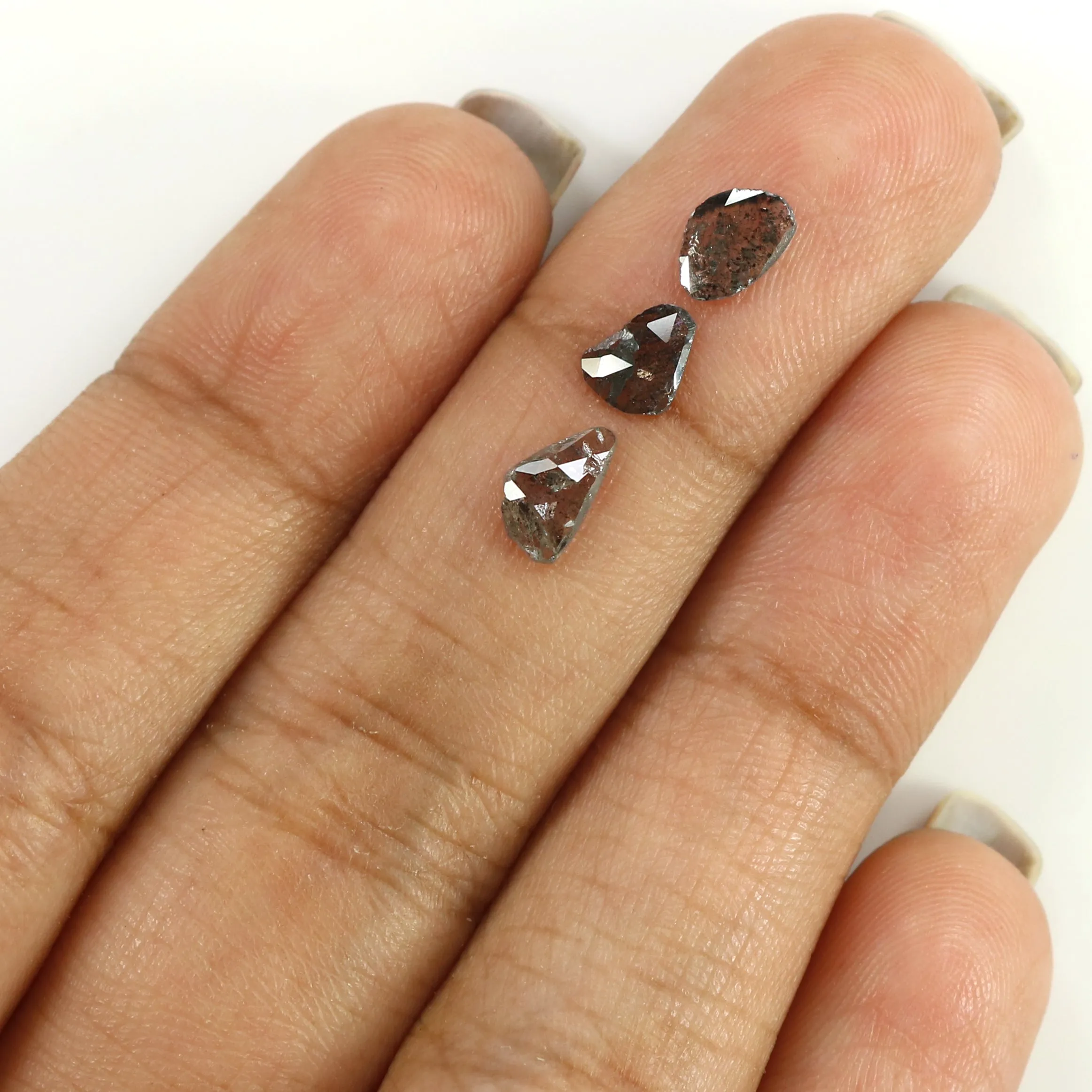 0.93 Ct Natural Loose Slice Shape Diamond Salt And Pepper Slice Cut Diamond 5.65 MM Natural Black Grey Diamond Irregular Cut Dia