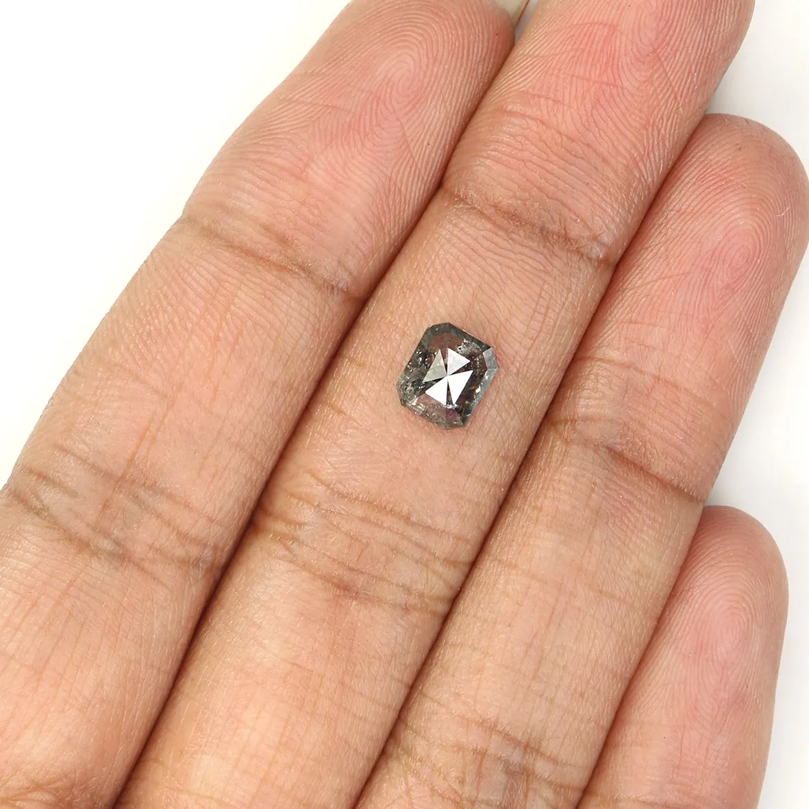 0.96 CT Natural Loose Emerald Shape Diamond Salt And Pepper Emerald Shape Diamond 6.25 MM Black Grey Color Emerald Rose Cut Diam