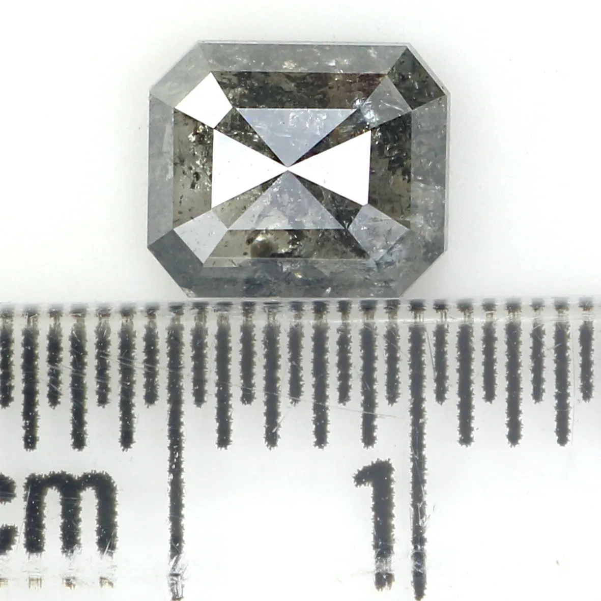 0.96 CT Natural Loose Emerald Shape Diamond Salt And Pepper Emerald Shape Diamond 6.25 MM Black Grey Color Emerald Rose Cut Diam