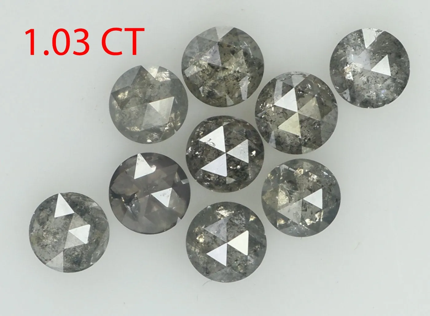 1.03 Ct Natural Loose Diamond Round Rose Cut Black Grey Salt And Pepper Color I3 Clarity 9 Pcs KDL8004