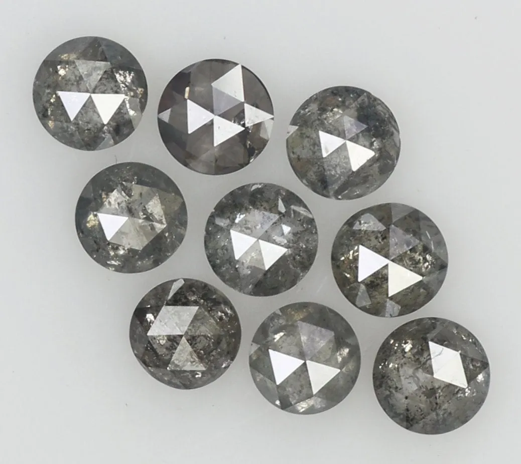 1.03 Ct Natural Loose Diamond Round Rose Cut Black Grey Salt And Pepper Color I3 Clarity 9 Pcs KDL8004