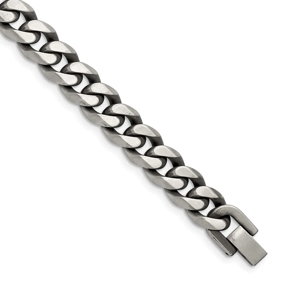 10.5mm Stainless Steel Antiqued Beveled Curb Chain Bracelet, 8.5 Inch