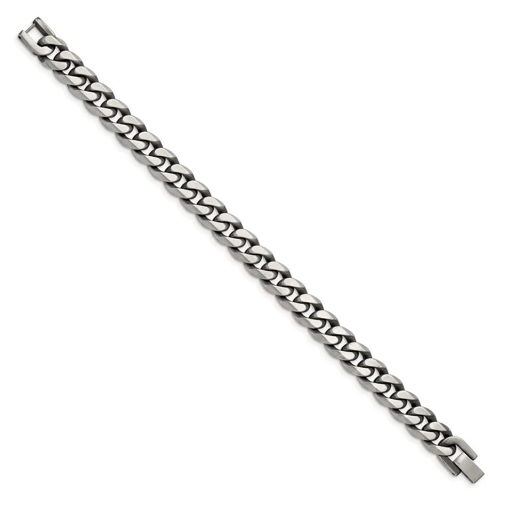 10.5mm Stainless Steel Antiqued Beveled Curb Chain Bracelet, 8.5 Inch