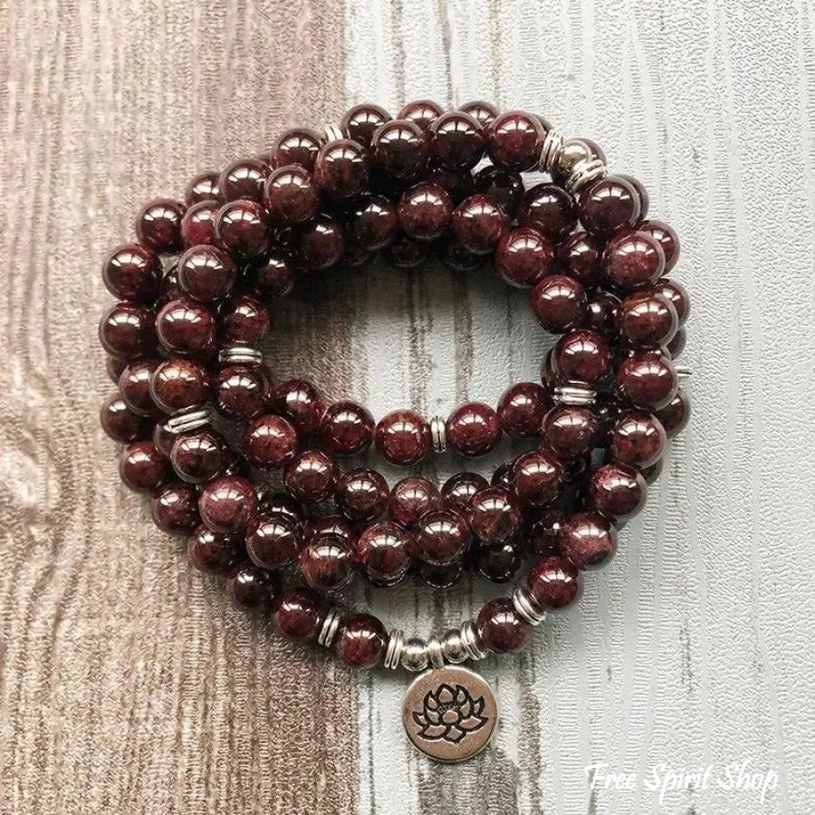 108 Natural Garnet Mala Bead Bracelet