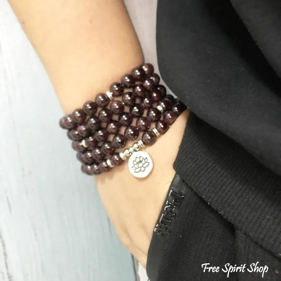 108 Natural Garnet Mala Bead Bracelet