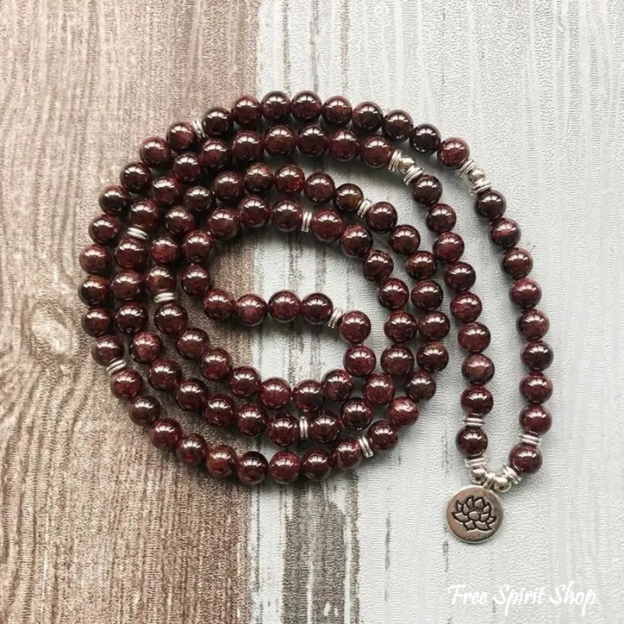 108 Natural Garnet Mala Bead Bracelet