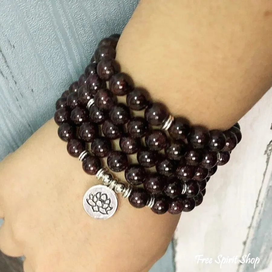 108 Natural Garnet Mala Bead Bracelet