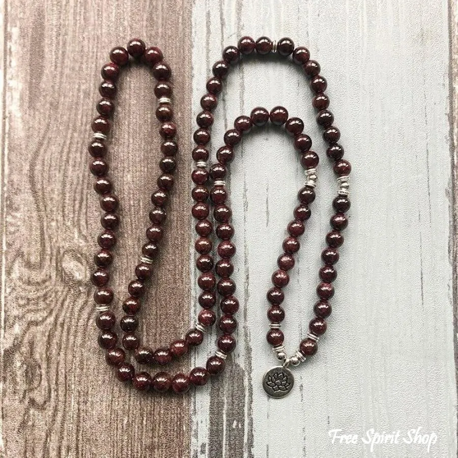 108 Natural Garnet Mala Bead Bracelet