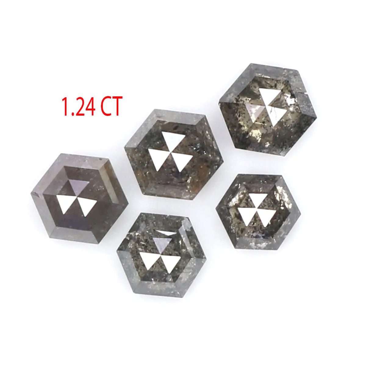 1.24 CT Natural Loose Hexagon Shape Diamond Salt And Pepper Hexagon Cut Diamond 3.10 MM Natural Black Grey Hexagon Rose Cut Diam