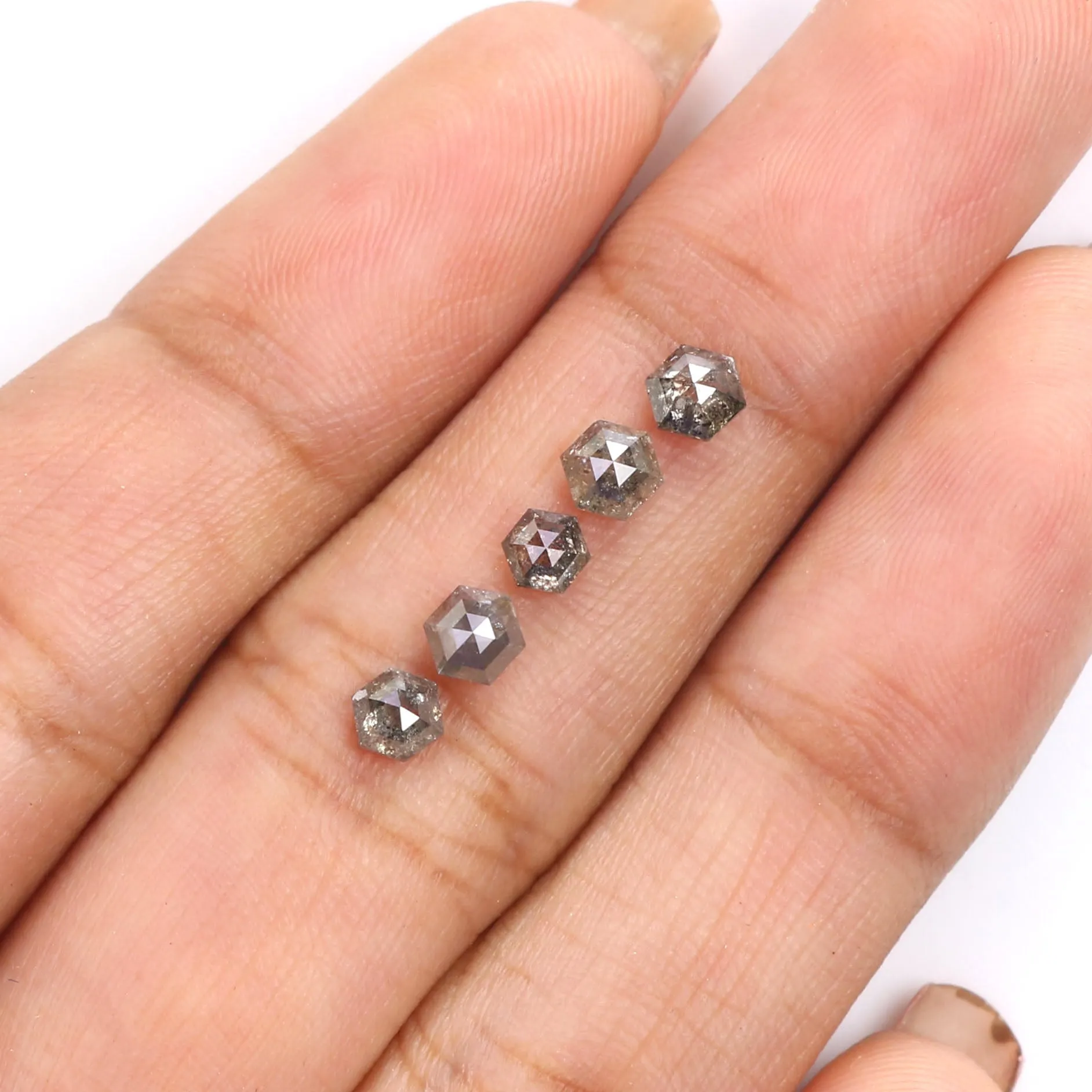 1.24 CT Natural Loose Hexagon Shape Diamond Salt And Pepper Hexagon Cut Diamond 3.10 MM Natural Black Grey Hexagon Rose Cut Diam