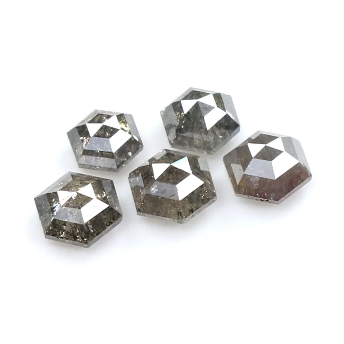 1.24 CT Natural Loose Hexagon Shape Diamond Salt And Pepper Hexagon Cut Diamond 3.10 MM Natural Black Grey Hexagon Rose Cut Diam