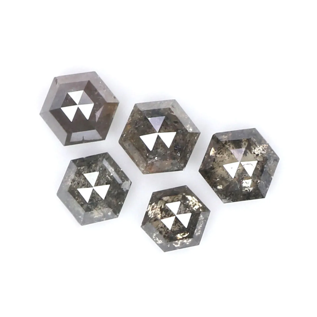 1.24 CT Natural Loose Hexagon Shape Diamond Salt And Pepper Hexagon Cut Diamond 3.10 MM Natural Black Grey Hexagon Rose Cut Diam