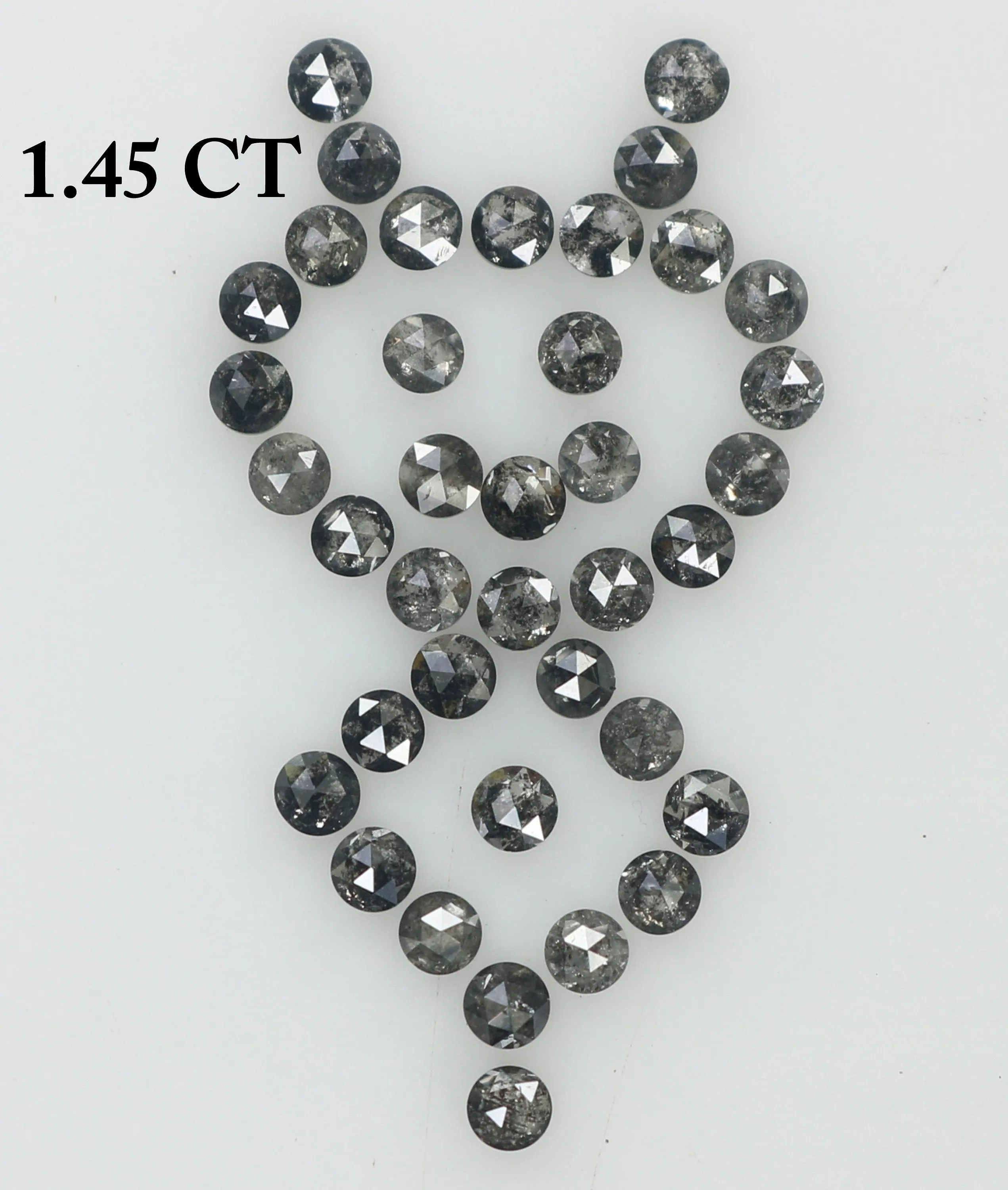 1.45 Ct Natural Loose Diamond Round Rose Cut Black Grey Salt And Pepper Color I3 Clarity 38 Pcs KDK1951