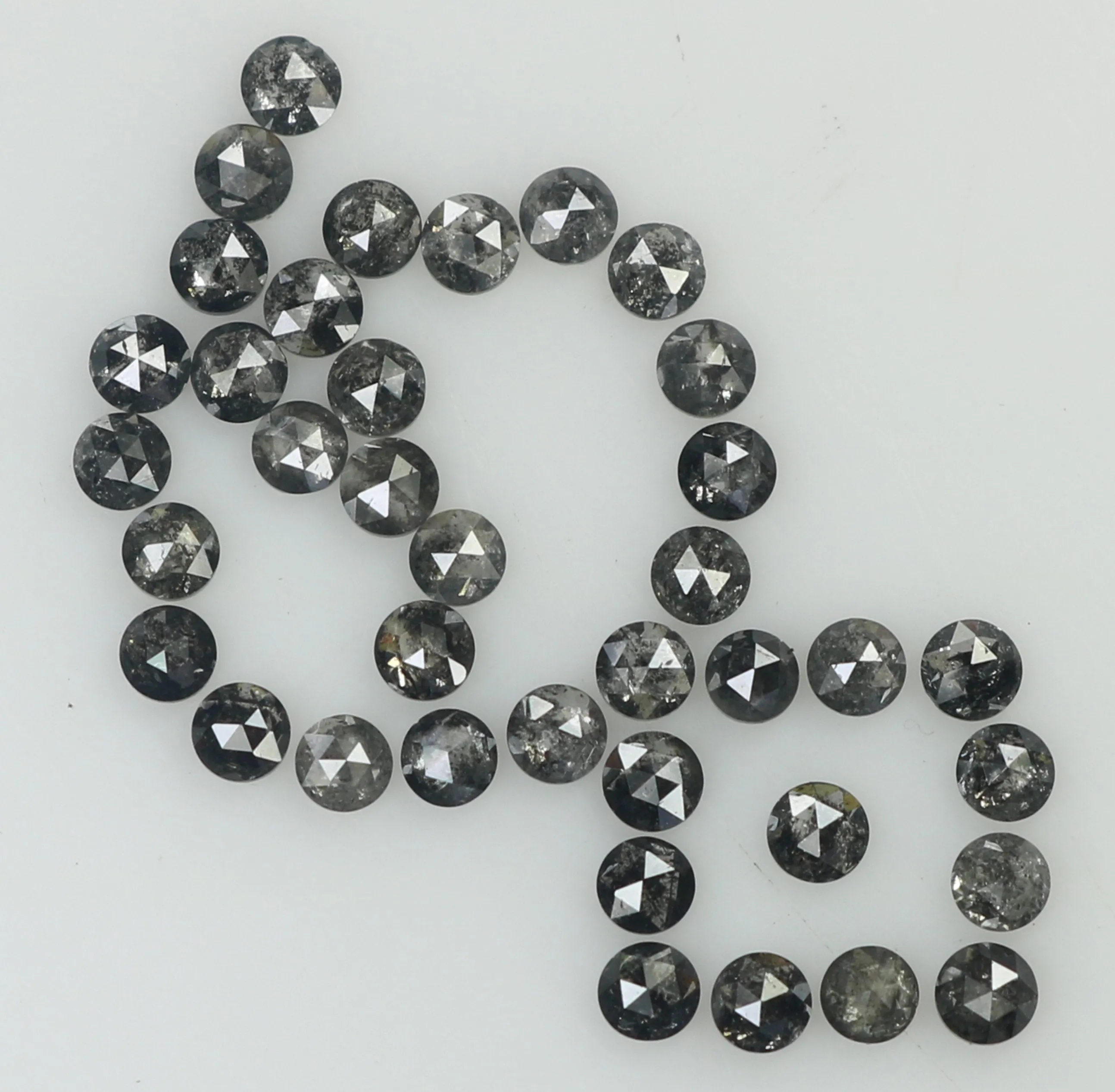 1.45 Ct Natural Loose Diamond Round Rose Cut Black Grey Salt And Pepper Color I3 Clarity 38 Pcs KDK1951