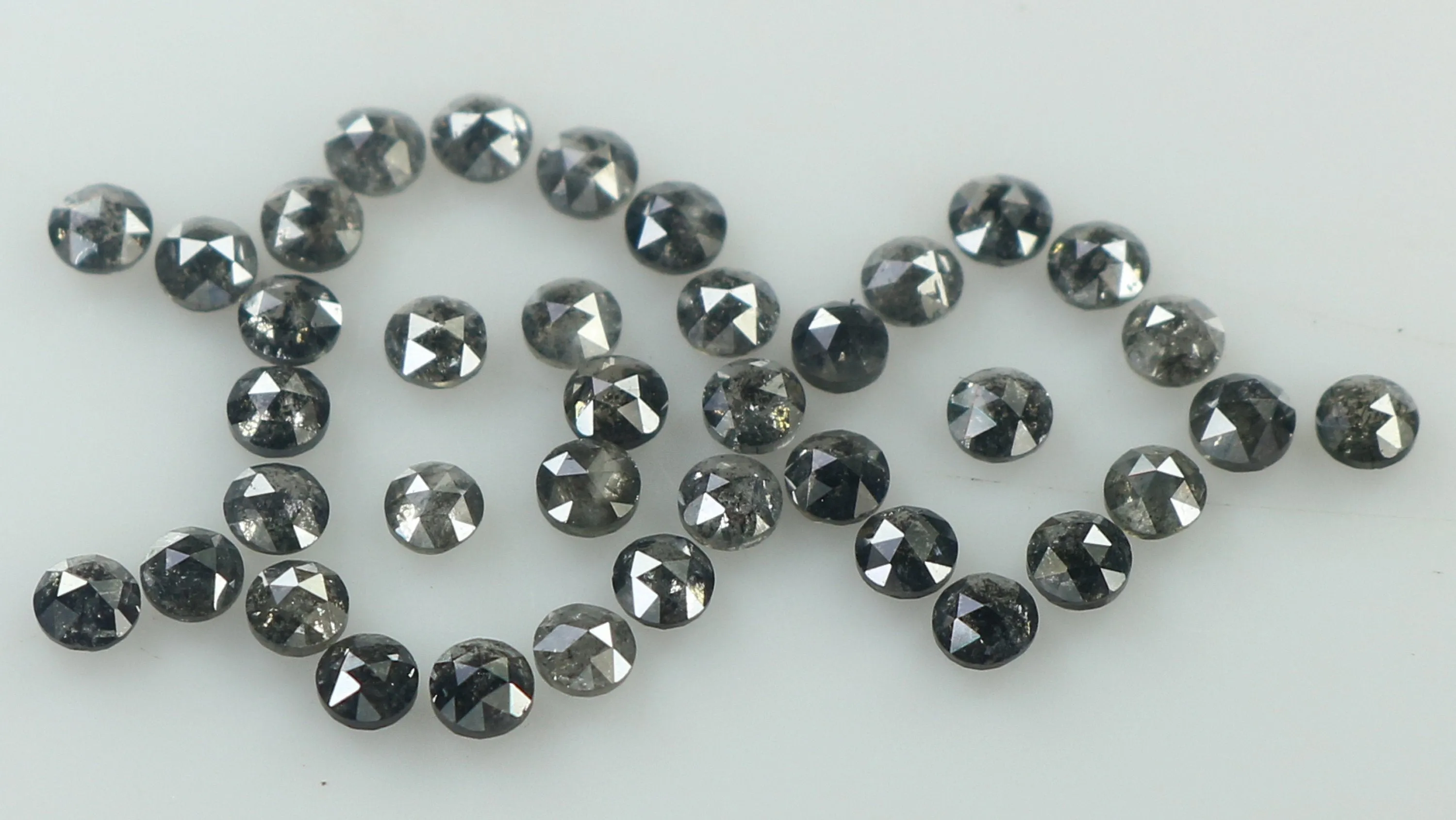 1.45 Ct Natural Loose Diamond Round Rose Cut Black Grey Salt And Pepper Color I3 Clarity 38 Pcs KDK1951