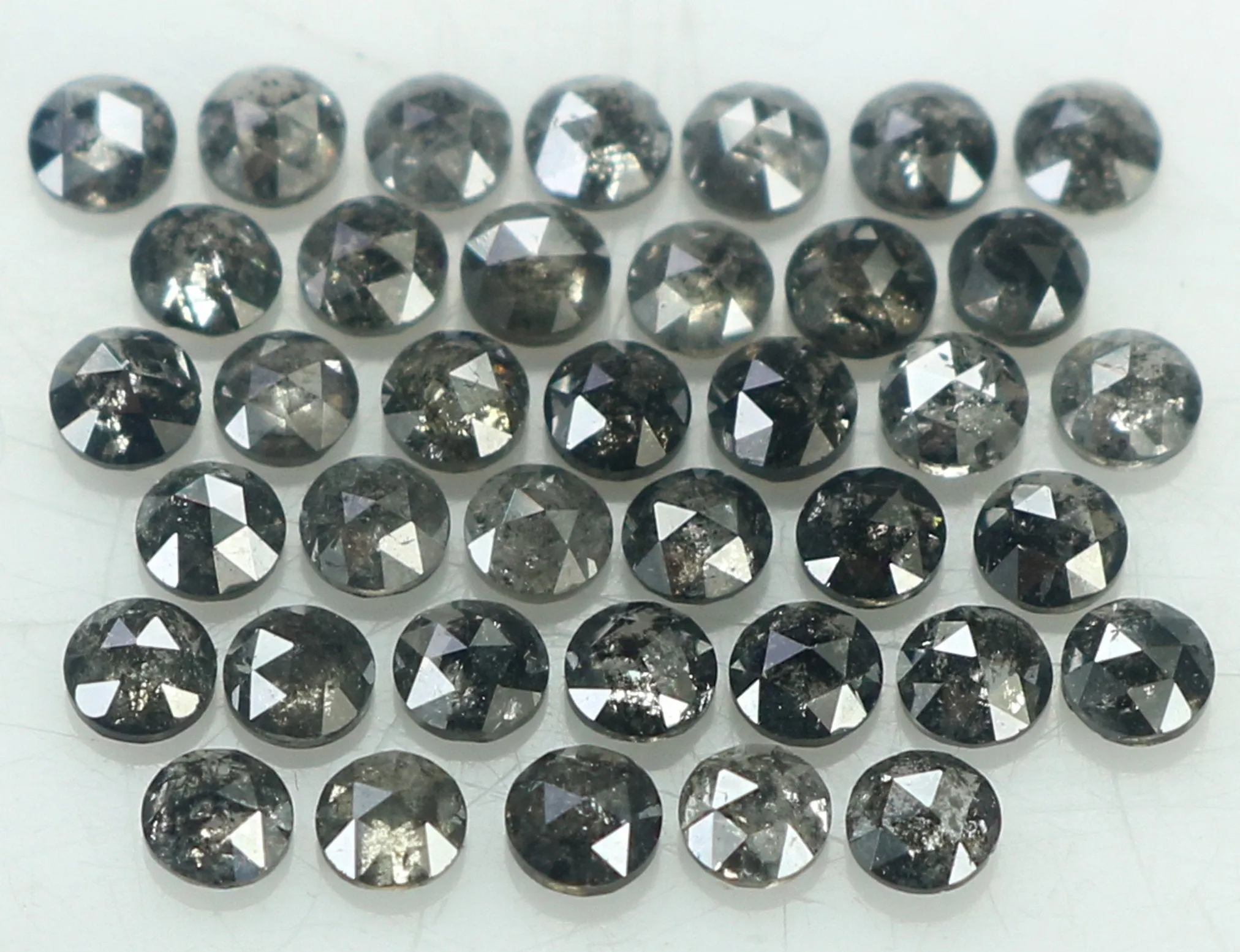 1.45 Ct Natural Loose Diamond Round Rose Cut Black Grey Salt And Pepper Color I3 Clarity 38 Pcs KDK1951