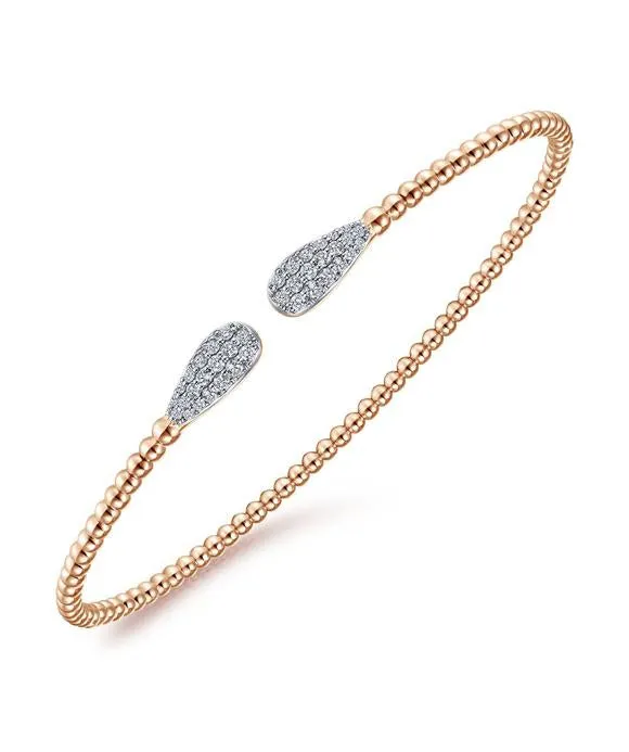 14K Rose Gold Bujukan Bead Cuff Bracelet with Diamond Pave Teardrops