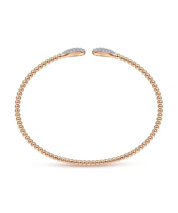 14K Rose Gold Bujukan Bead Cuff Bracelet with Diamond Pave Teardrops