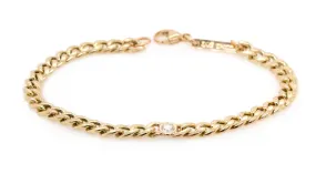 14kt Gold Medium Curb Chain Bracelet with Single Floating Diamond