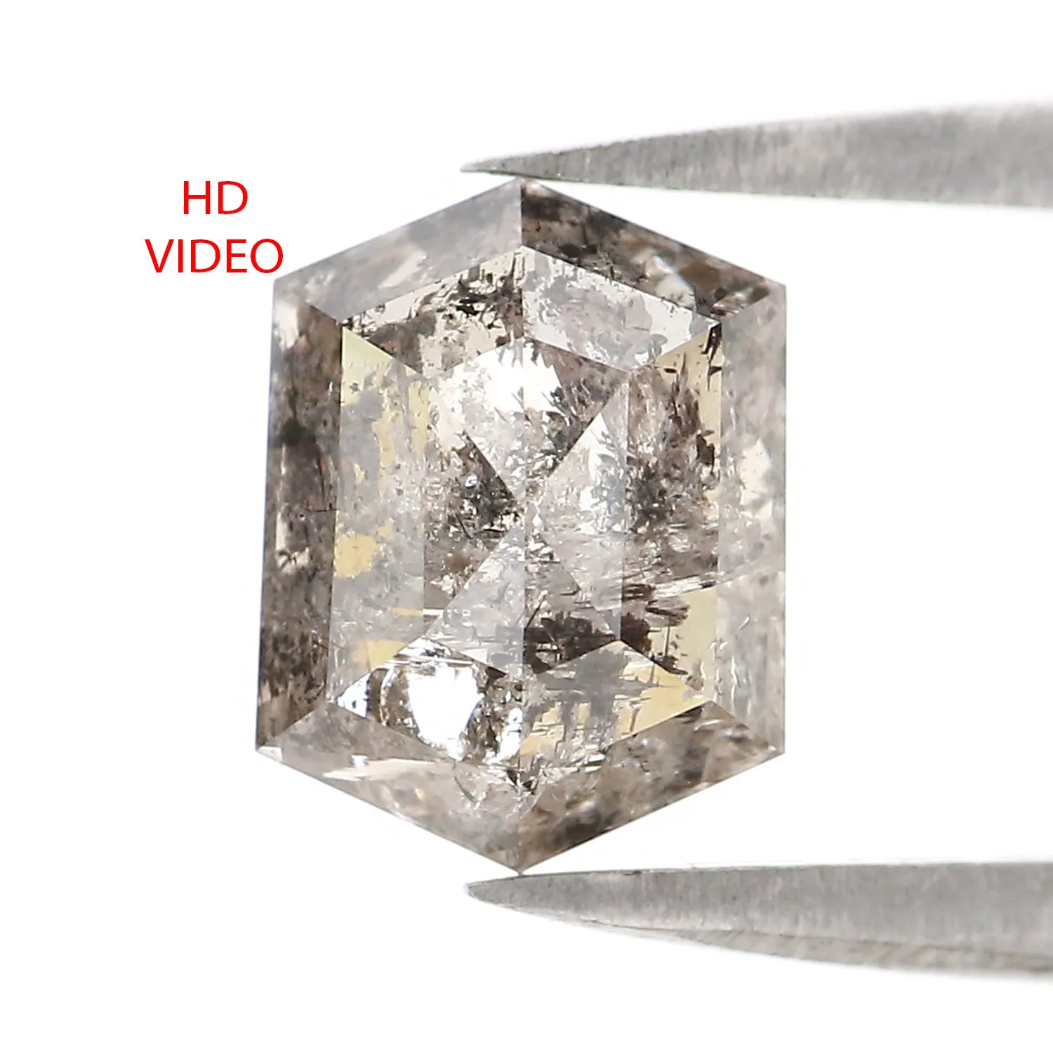 1.79 CT Natural Loose Hexagon Shape Diamond Salt And Pepper Hexagon Diamond 8.25 MM Black Grey Color Hexagon Shape Rose Cut Diam