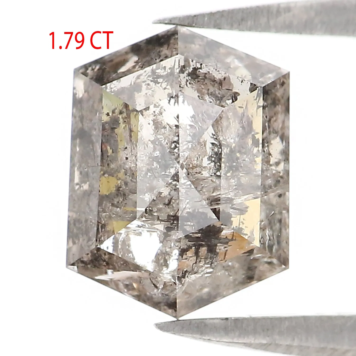 1.79 CT Natural Loose Hexagon Shape Diamond Salt And Pepper Hexagon Diamond 8.25 MM Black Grey Color Hexagon Shape Rose Cut Diam