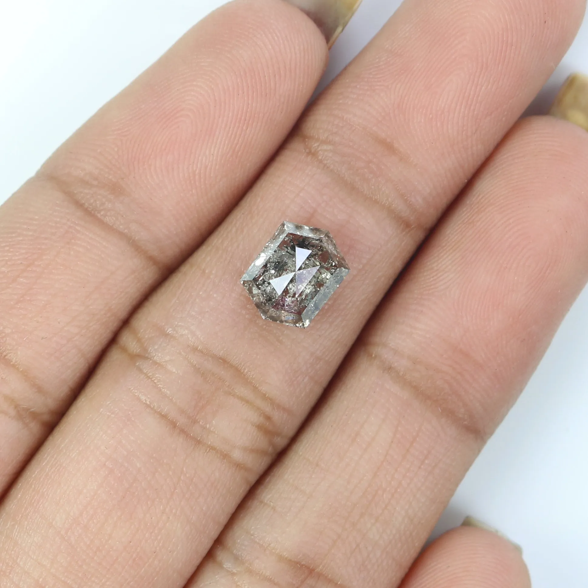 1.79 CT Natural Loose Hexagon Shape Diamond Salt And Pepper Hexagon Diamond 8.25 MM Black Grey Color Hexagon Shape Rose Cut Diam