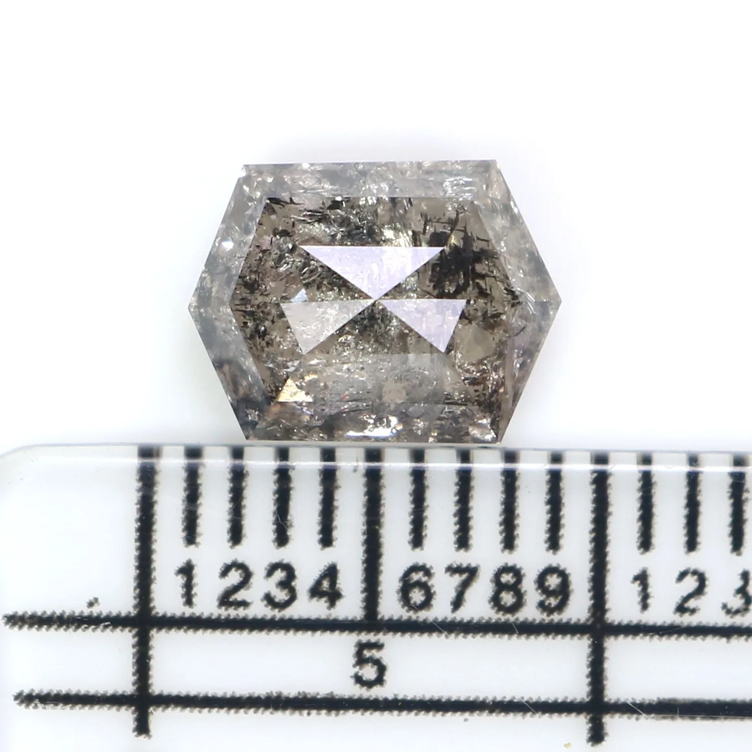 1.79 CT Natural Loose Hexagon Shape Diamond Salt And Pepper Hexagon Diamond 8.25 MM Black Grey Color Hexagon Shape Rose Cut Diam