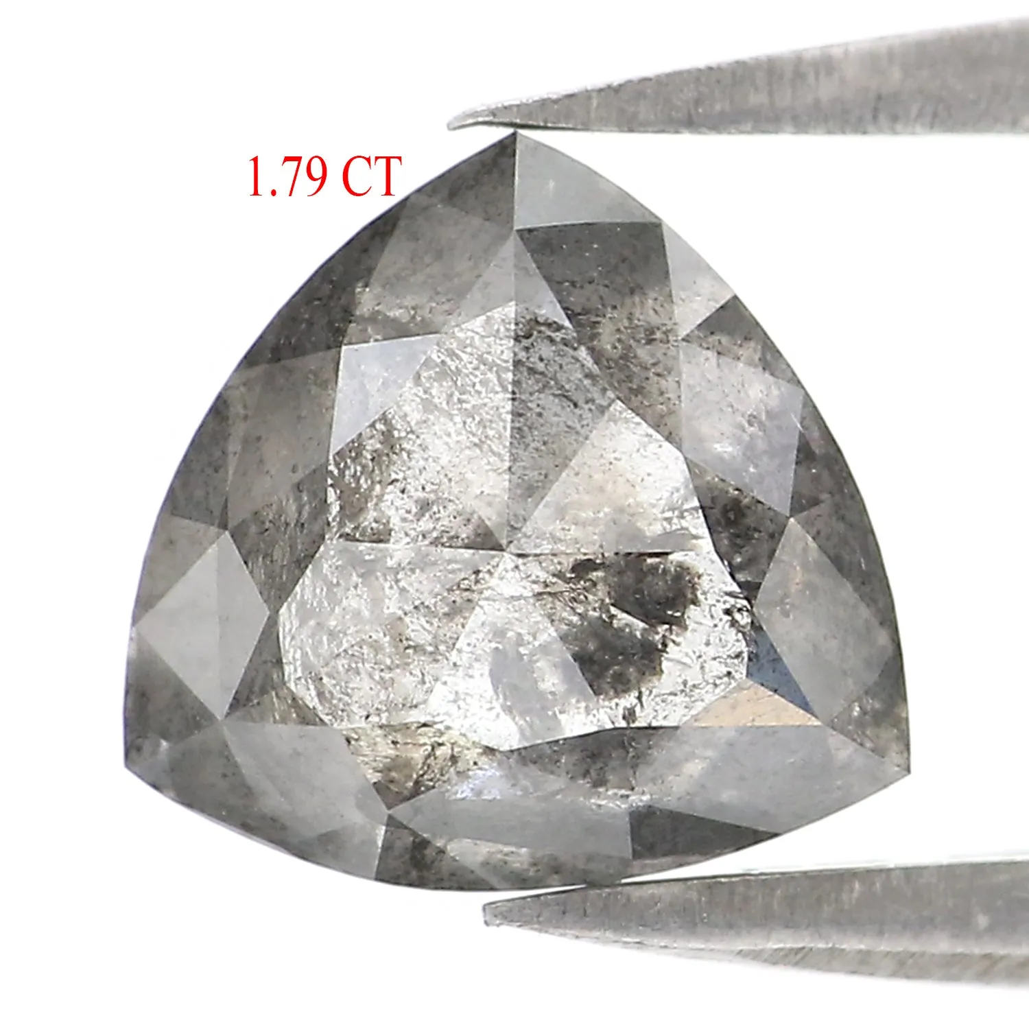 1.79 CT Natural Loose Triangle Shape Diamond Salt And Pepper Triangle Diamond 7.90 MM Black Grey Color Triangle Cut Rose Cut Dia