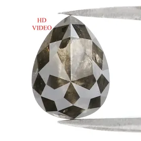 2.80 Ct Natural Loose Pear Shape Diamond Salt And Pepper Pear Cut Diamond 10.15 MM Natural Black Grey Diamond Pear Rose Cut Diam