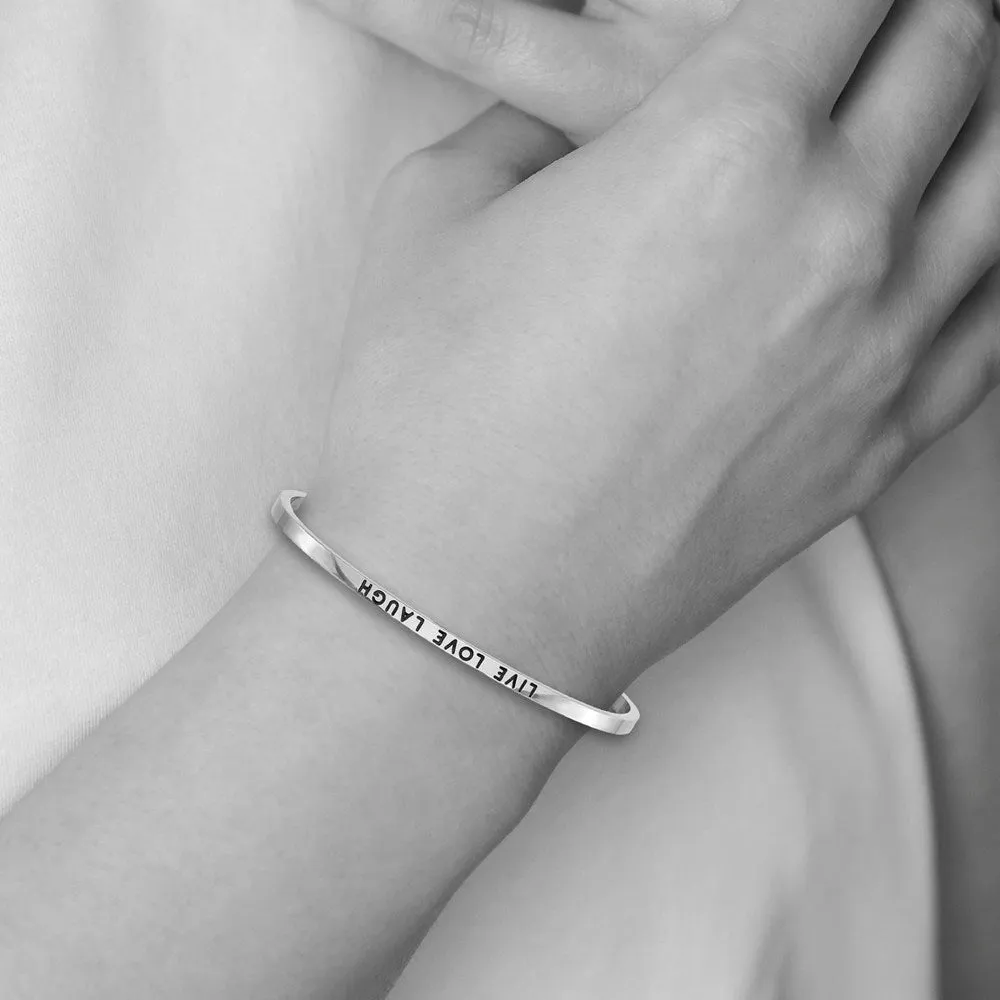 3mm Stainless Steel Enamel & Crystal LIVE LOVE LAUGH Cuff Bracelet