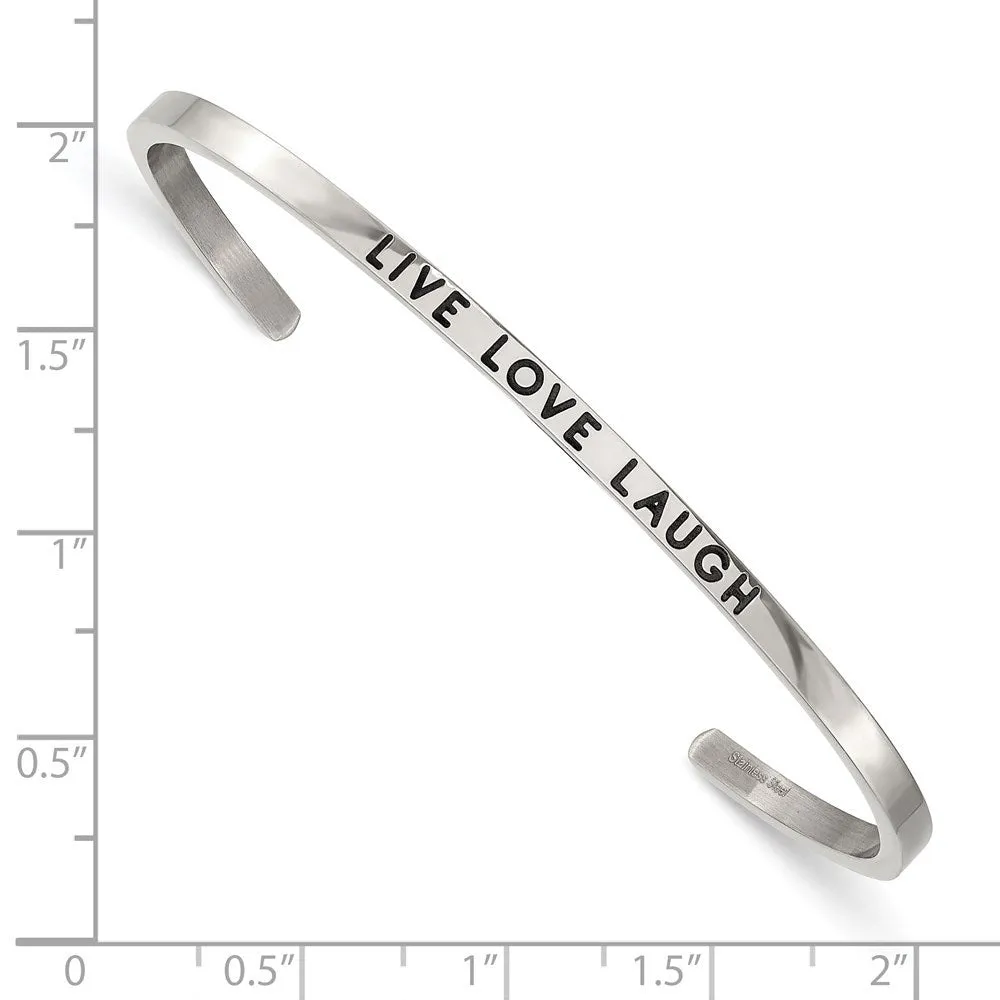 3mm Stainless Steel Enamel & Crystal LIVE LOVE LAUGH Cuff Bracelet