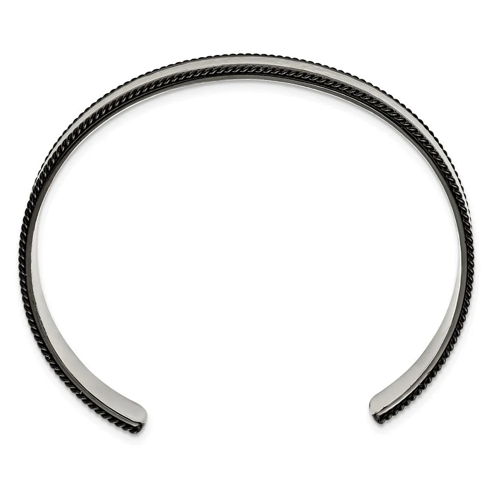 8.5mm Stainless Steel & Black Plated Hammered Cuff Bracelet, 7.25 Inch