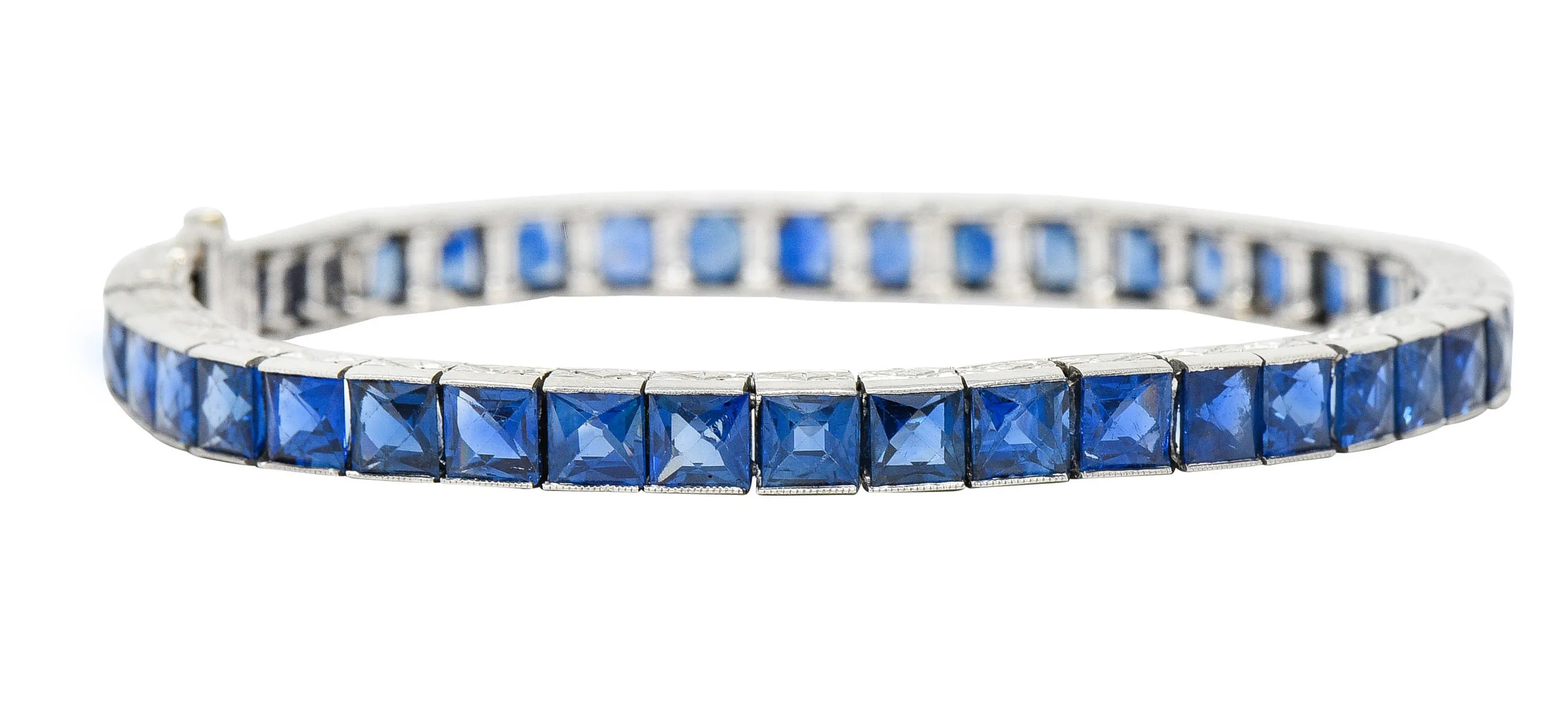 Art Deco 14.10 CTW French Cut Sapphire Platinum Line Bracelet