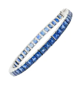 Art Deco 14.10 CTW French Cut Sapphire Platinum Line Bracelet