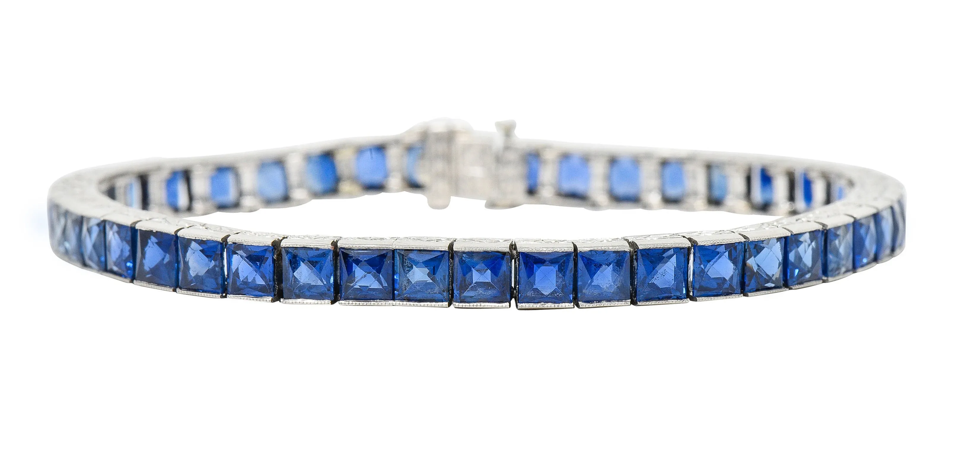 Art Deco 14.10 CTW French Cut Sapphire Platinum Line Bracelet