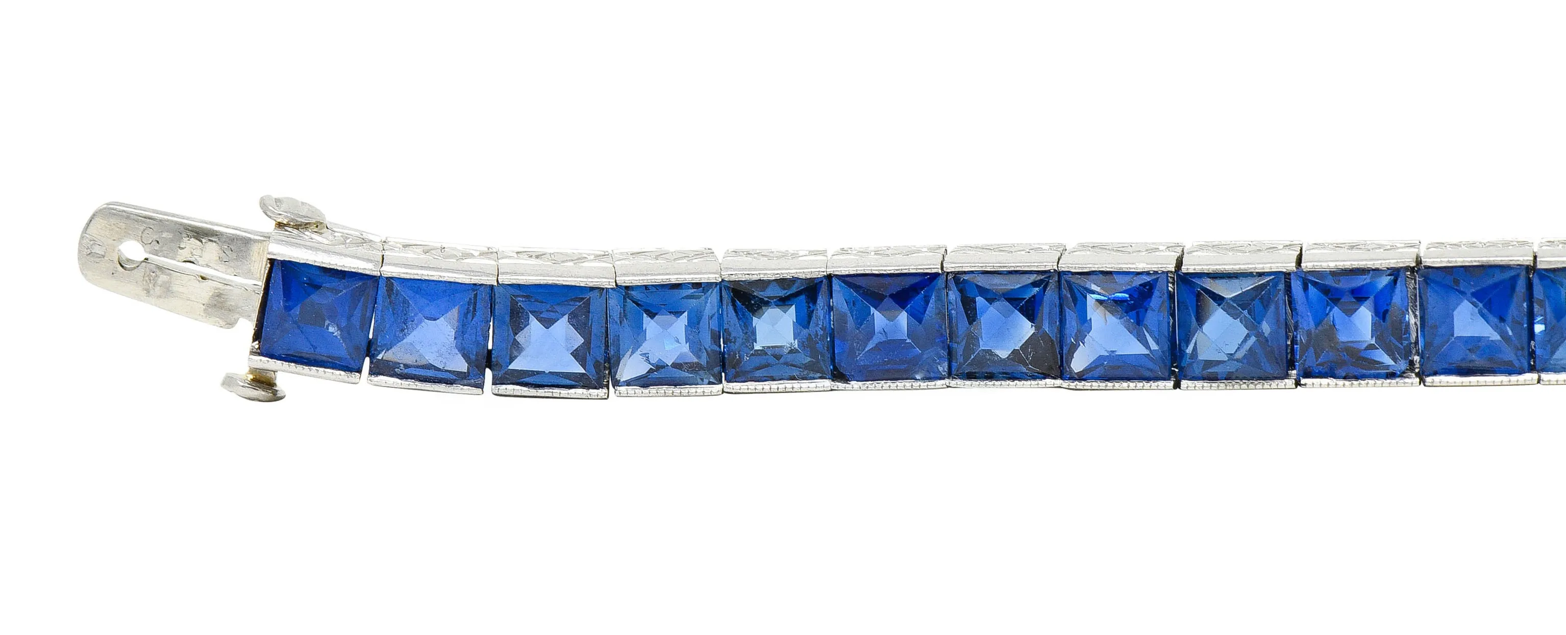 Art Deco 14.10 CTW French Cut Sapphire Platinum Line Bracelet