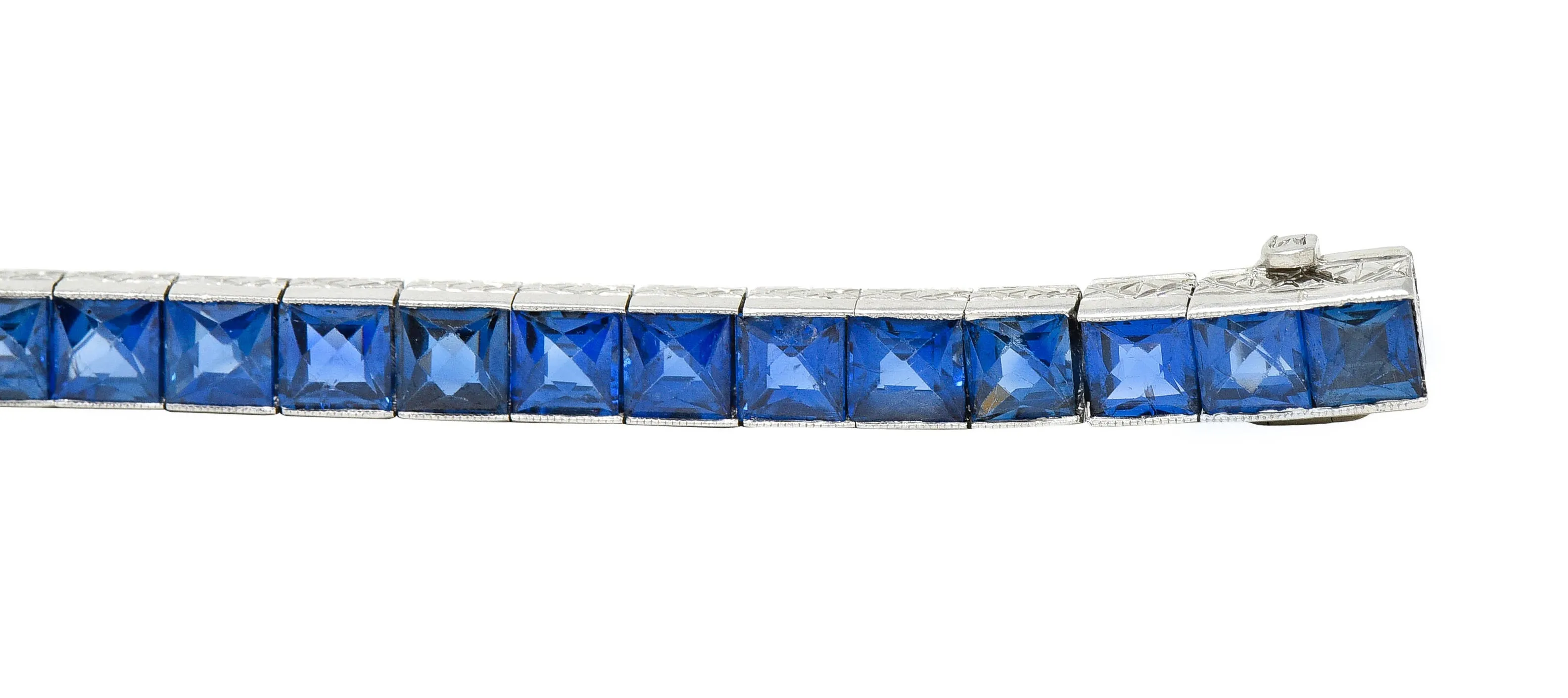 Art Deco 14.10 CTW French Cut Sapphire Platinum Line Bracelet