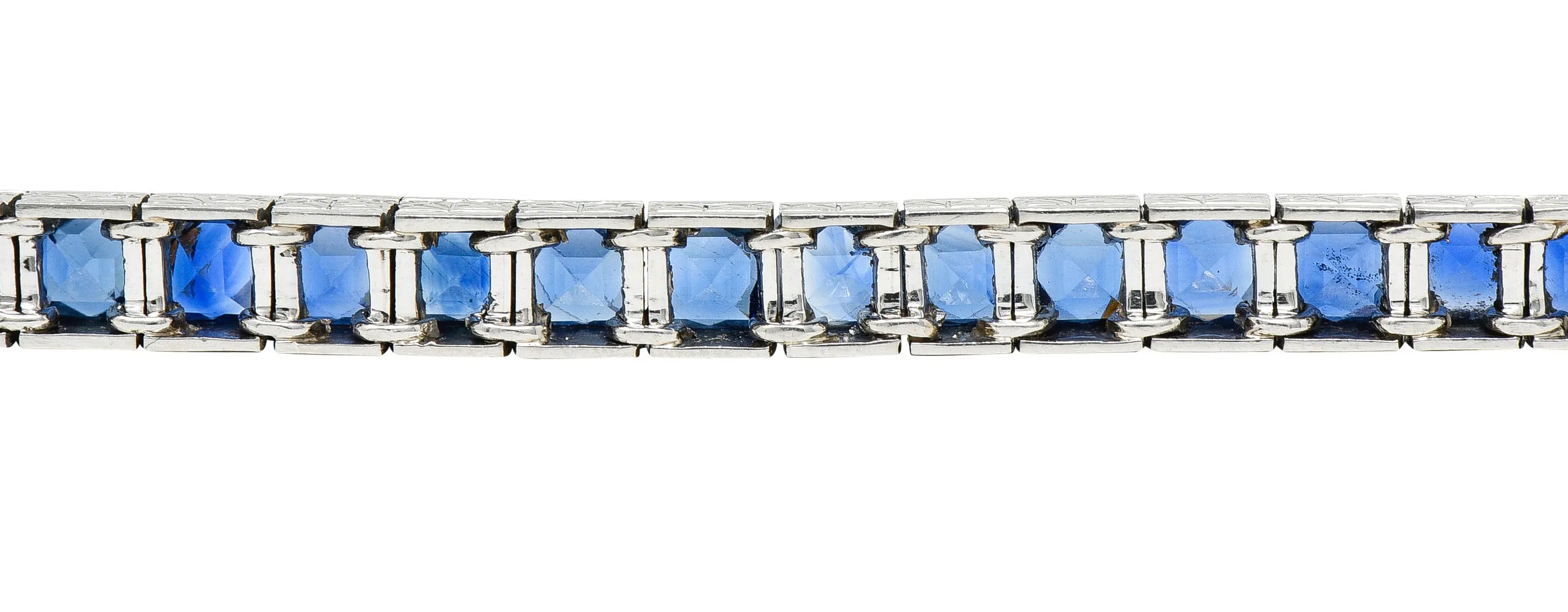 Art Deco 14.10 CTW French Cut Sapphire Platinum Line Bracelet