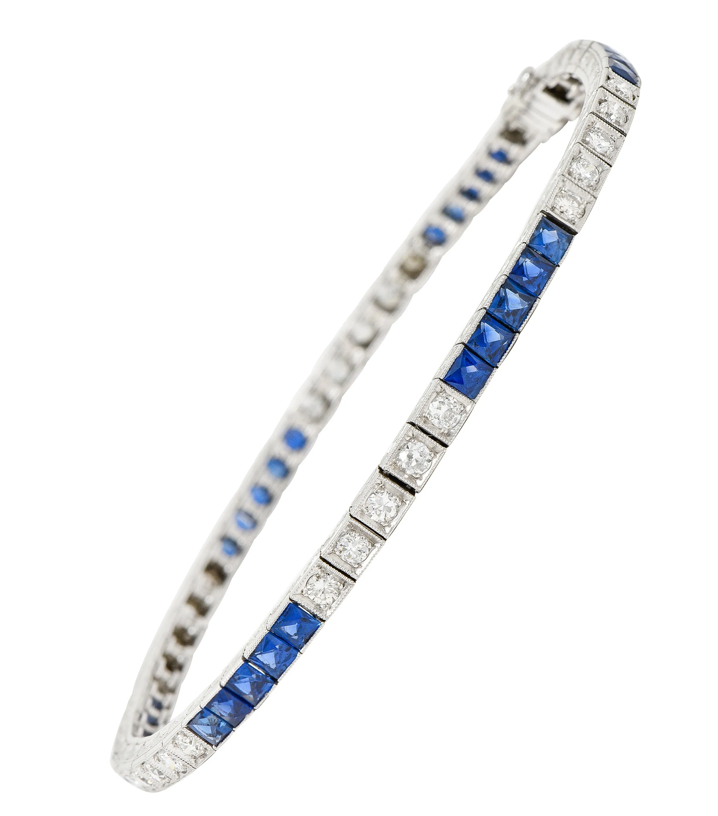 Art Deco 6.30 CTW Sapphire Diamond Platinum Line Bracelet