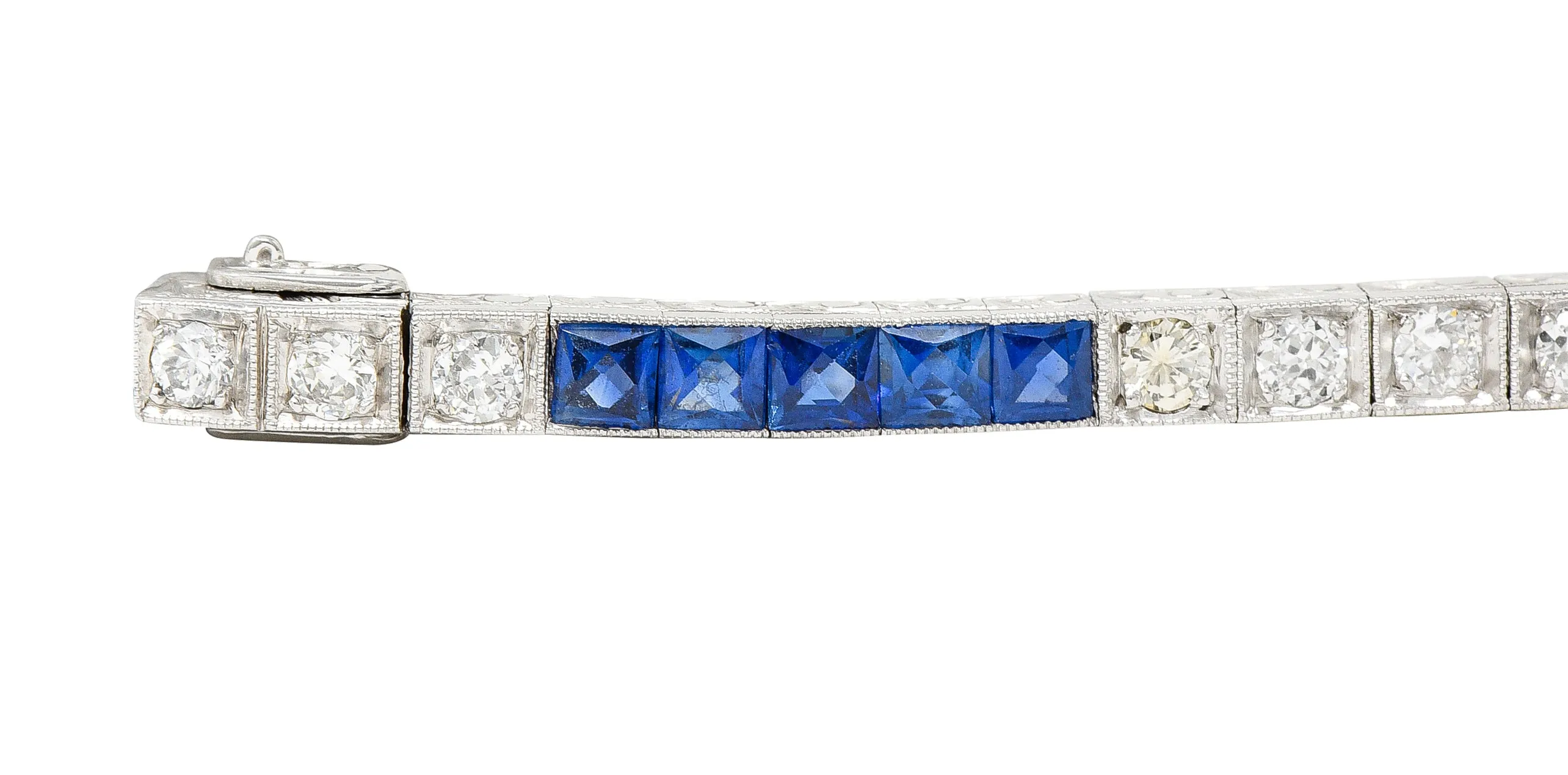 Art Deco 6.30 CTW Sapphire Diamond Platinum Line Bracelet