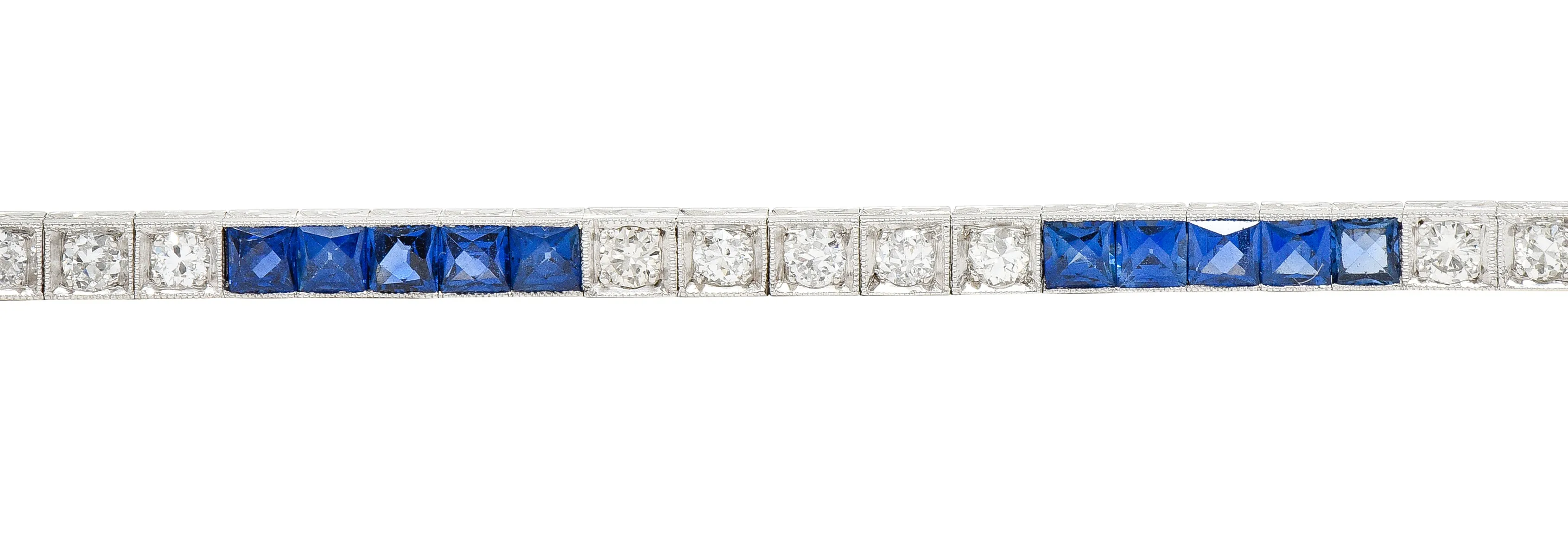 Art Deco 6.30 CTW Sapphire Diamond Platinum Line Bracelet