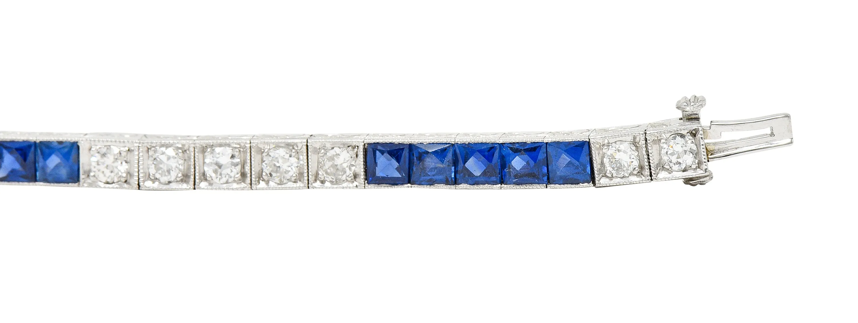 Art Deco 6.30 CTW Sapphire Diamond Platinum Line Bracelet