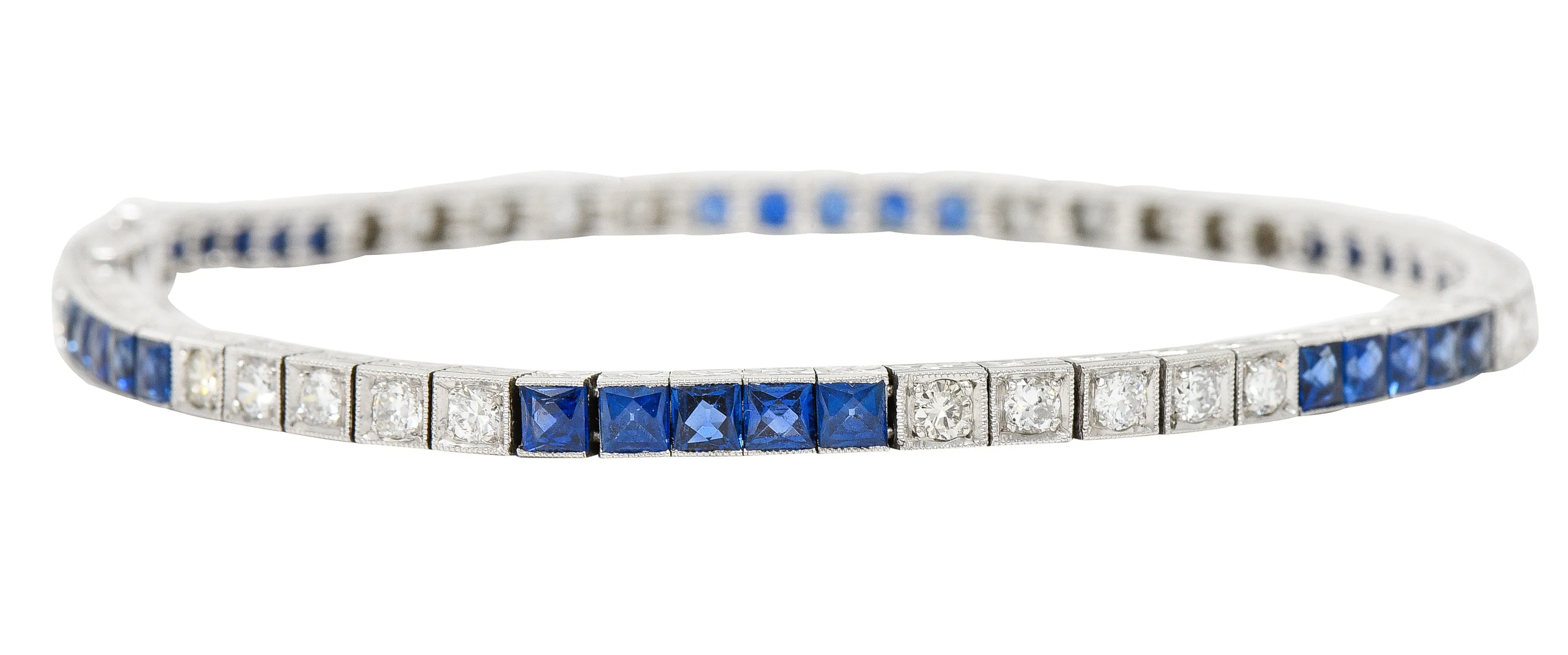 Art Deco 6.30 CTW Sapphire Diamond Platinum Line Bracelet