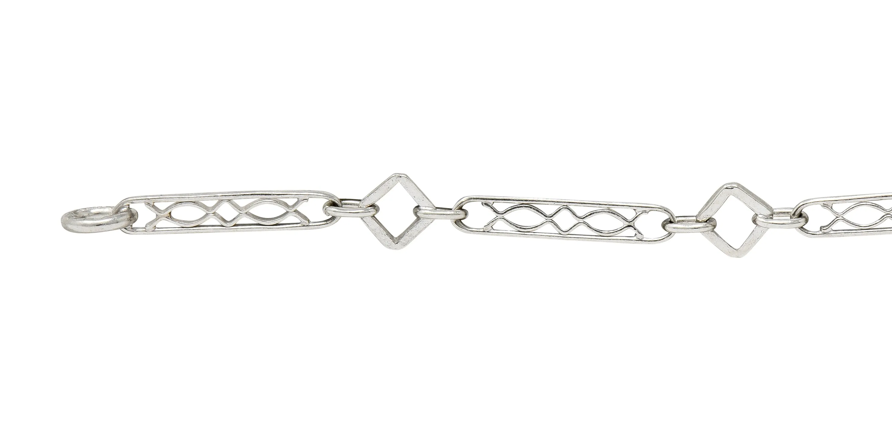 Art Deco Platinum Geometric Bar Link Chain Charm Bracelet