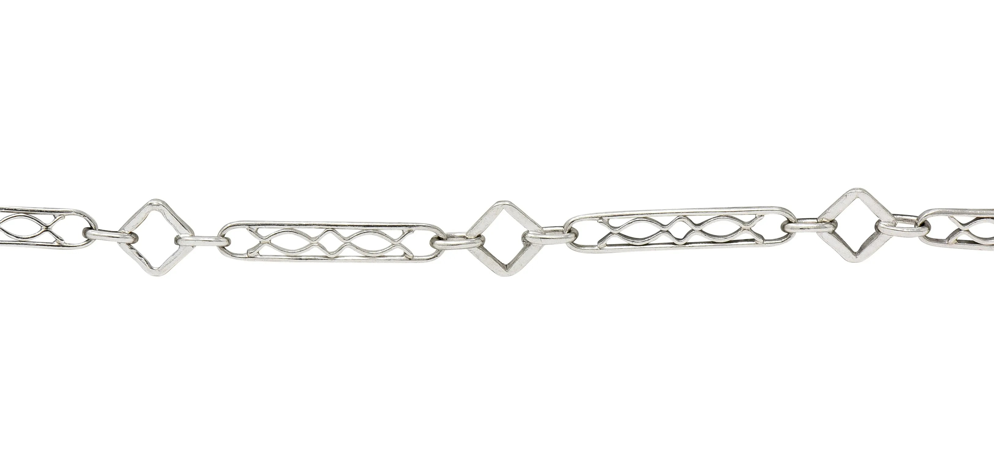 Art Deco Platinum Geometric Bar Link Chain Charm Bracelet