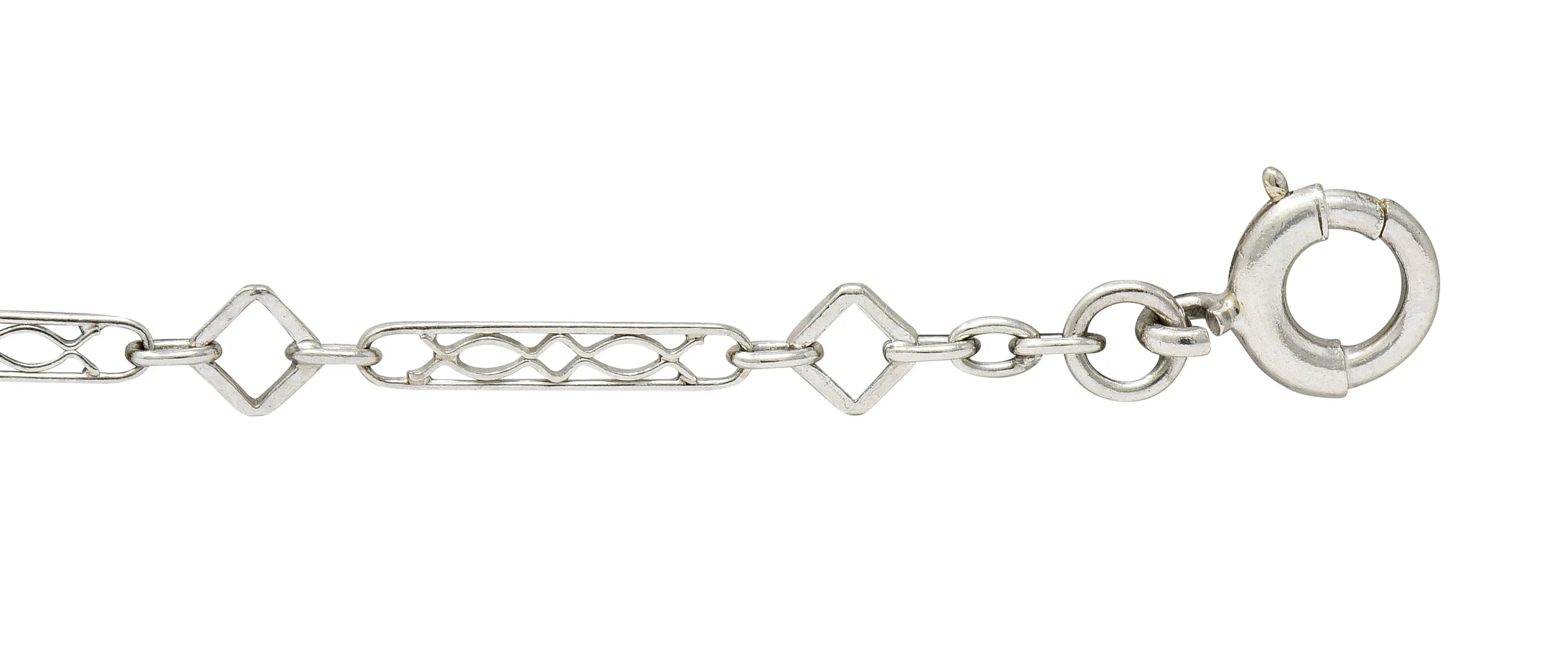 Art Deco Platinum Geometric Bar Link Chain Charm Bracelet