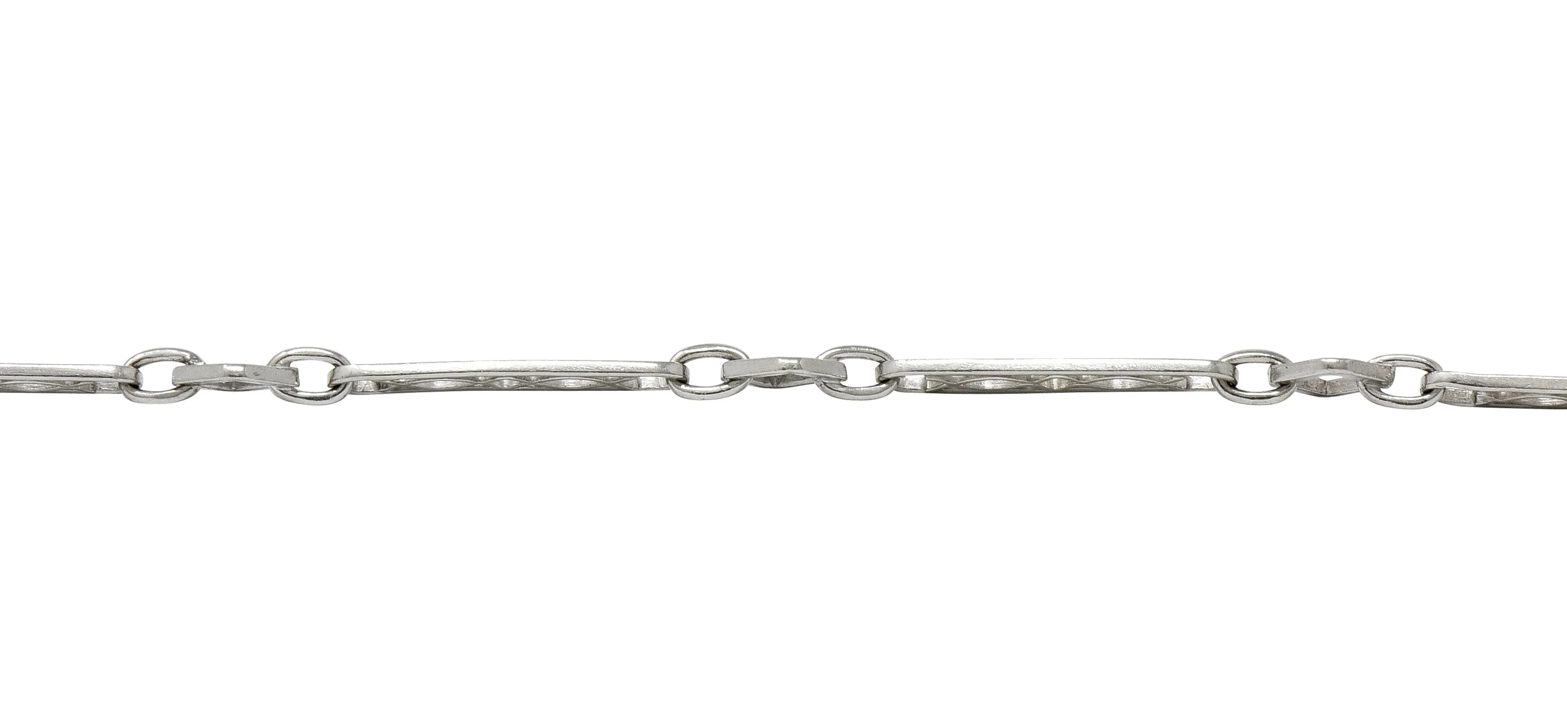 Art Deco Platinum Geometric Bar Link Chain Charm Bracelet