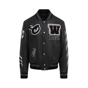 BLACK LEATHER VARSITY JACKET